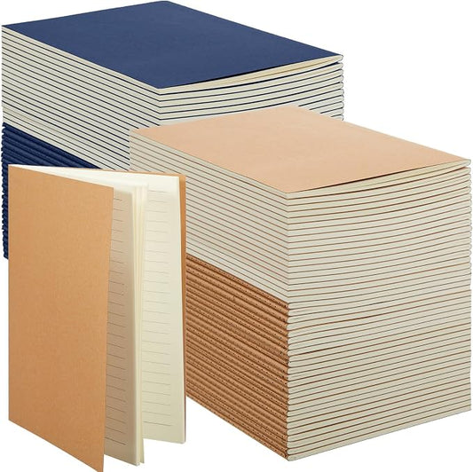 Mimorou 100 Pcs Journals Notebooks Bulk - Kraft Softcover A5 Small Notebooks 5.5 Inch x 8.3 Inch Notepads with 60 Page 30 Sheet for Writing Sketch Travel Office Supplies(Brown, Navy,Lined)