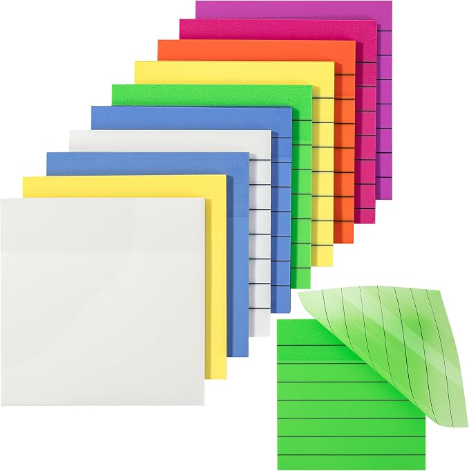 Mr. Pen- Transparent Sticky Notes, 3"x3", 10 Pads, 7X Lined, 3X Blank | 500 Sheets, Lined Transparent Sticky Notes, Water-Resistant See Through Self-Adhesive Note Pads for Bible Journaling