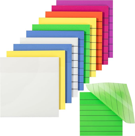 Mr. Pen- Transparent Sticky Notes, 3"x3", 10 Pads, 7X Lined, 3X Blank | 500 Sheets, Lined Transparent Sticky Notes, Water-Resistant See Through Self-Adhesive Note Pads for Bible Journaling