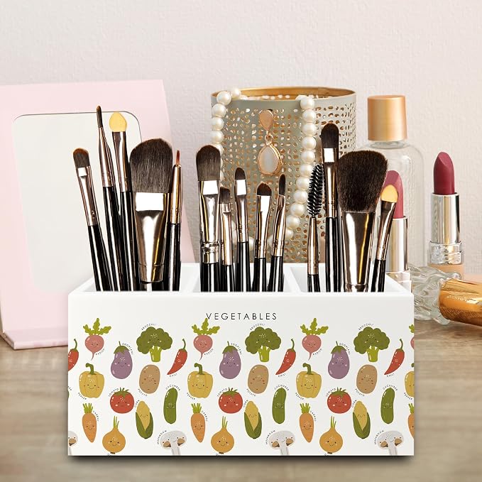 Boho Classroom Pen Pencil Holder Organizer for Desk, Vegetables Educational Wooden Box Signs Decorations for Kids Boys Girls Room Bedroom Classroom Bedroom Desk Tabletop, Kids Room Decor