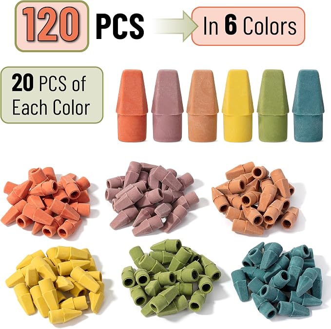 Mr. Pen- Pencil Top Erasers, 120 Pack, Folk Festival Colors | Latex-Free & No Smudge Pencil Eraser Tops