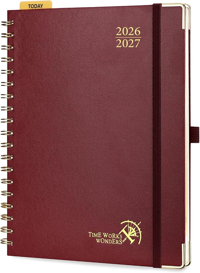 POPRUN 2026-2027 Weekly Planner 10" x 8"Weekly and Monthly Planner Calendar | Jul 2026 - Jun 2027，Daily Agenda Book & Appointment Book with Hourly Schedule, Tabs, Hardcover - Burgundy