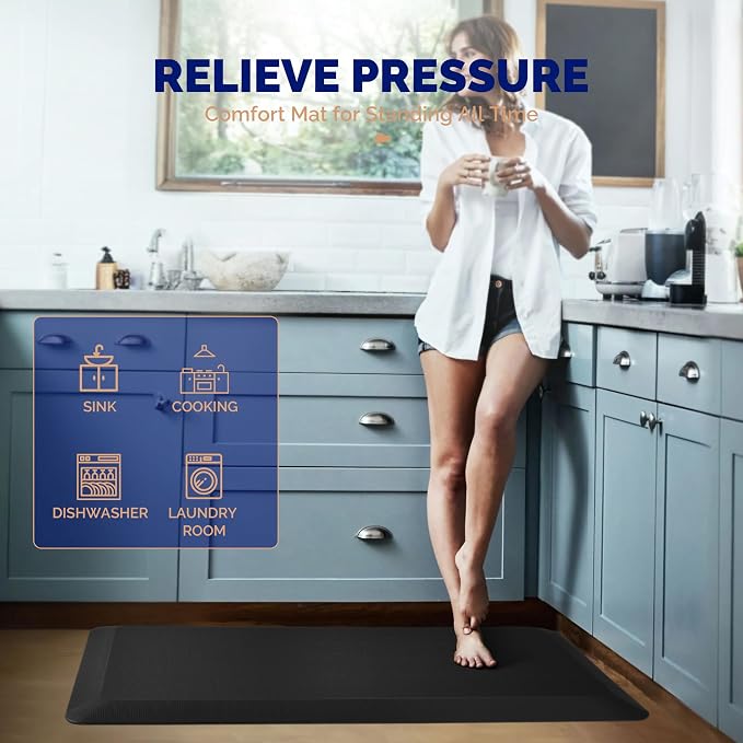 FEATOL Anti Fatigue Mat for Standing, 9/10 Extra Thick Ergonomic Standing Desk Mat, Comfort Memory Foam Standing Mat at Home,Office All Day (17" x 24", Black, 1PC)