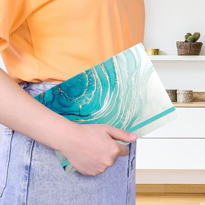 Lined Journal Notebook, Marble Hardcover, Medium 5.7 x 8.4 in, 160 Pages Thick Paper, Cute Aesthetic A5 College Ruled Notebook for Journaling Writing Work Office School Men Women, White Blue