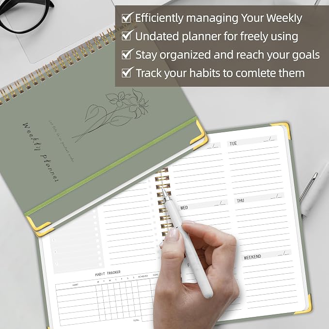 TREES Undated Weekly Planner, Weekly To-Do List, Goal and Habit Tracker | 5.8" x 8" Spiral-Bound Organizer for Weekly Goals, Tasks and Habits, Designed for Work, School and Everyday Planning