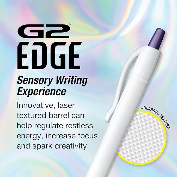 Pilot G2 Edge White, Assorted Metallic Inks, Premium Gel Roller Pens, Sensory Writing Experience, 6ct box, Fine Point 0.7 mm