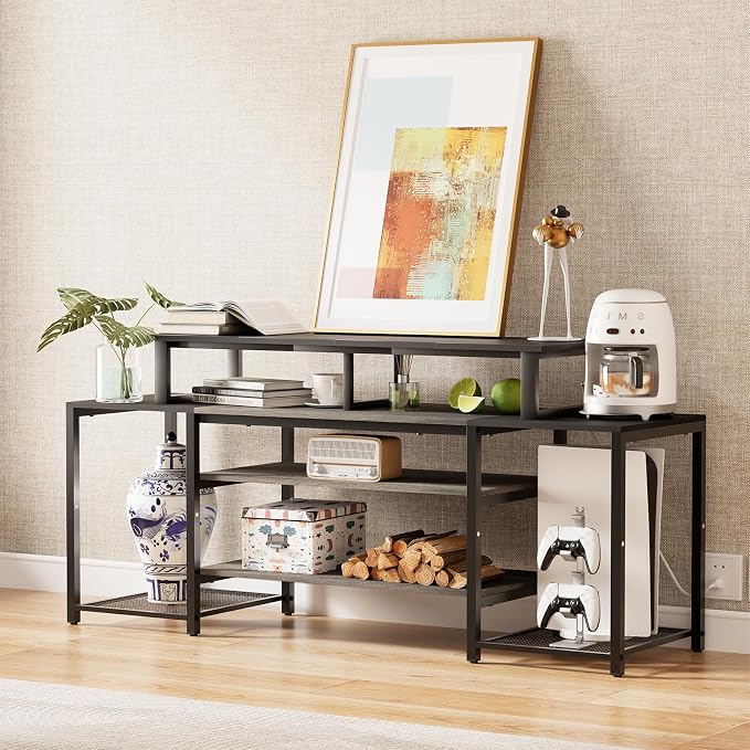 aboxoo 45" TV Riser for 32-60 inch TV, TV Shelf with Steel Legs | Black TV Riser Stand with Storage, Tabletop TV Riser for Home Living Room, Study Office, Fit TV, Monitor, Laptop