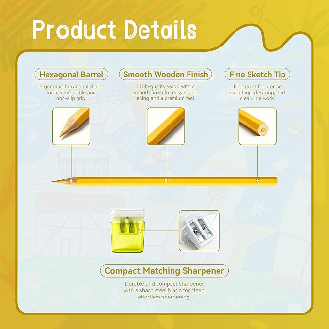 36 Piece Yellow Colored Pencils Set with Sharpener, Pre-Sharpened Professional Wooden Art Pencils for Artists Drawing and Sketching, Premium Colored Tone Supplies Delivering Detailed Painting(Yellow)