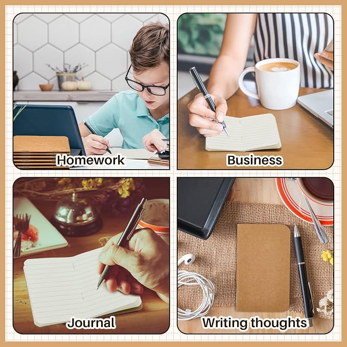 Outus 36 Pcs Pocket Notebook Mini Journal 2.5" x 4" Kraft Paper Mini Notepad Bulk Softcover Pocket Notepad Memo Diary Subject Notebooks for Student Travel School (Brown,Blank Cover)
