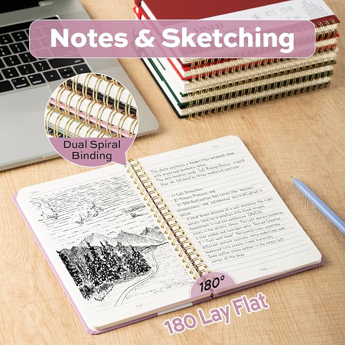 deli Taro Purple Lined Spiral Journal Notebook, 160 Pages, A5 (5.5"x8") Hardcover Writing Notebook, College Ruled Spiral Bound Journal for Women & Men - Perfect for Work, School, Office & Note Taking