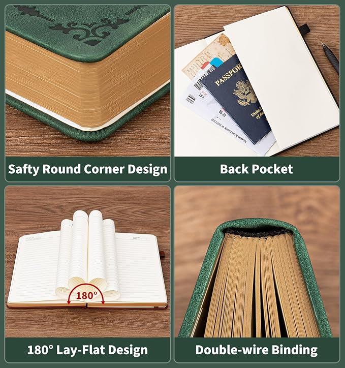 ALKALO Lined Journal Notebook for Women Men, A5 Hardcover Leather Journals for Writing, 320 Pages Thick Paper, Daily Journal Notebook for Work, School, Note Taking, Business, Travel, College Ruled