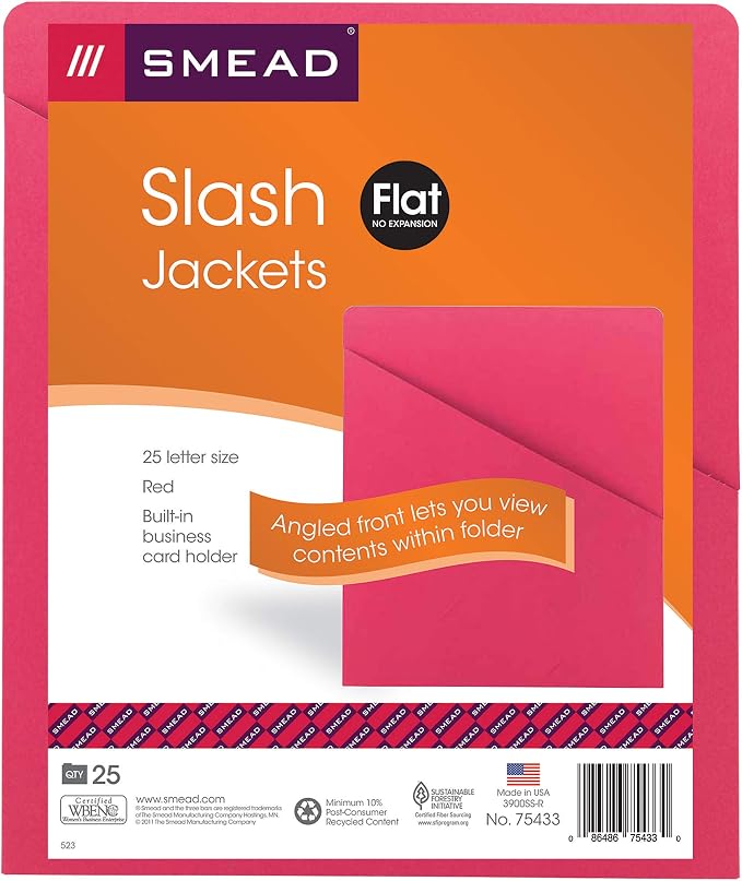 Smead Slash Jacket, Letter Size, Red, 25 per Pack (75433)