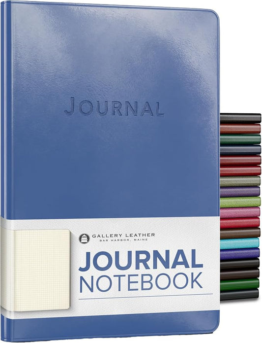 Gallery Leather Journal Notebook - 192 Pages, Softcover, For Men and Women | For Writing, Work & Travel, Handcrafted - Acadia Hydrangea - 8 x 5.5, Desk Grid