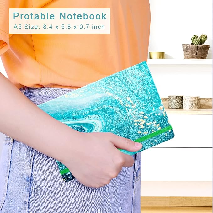 Lined Journal Notebook, Hardcover, Medium 5.7 x 8.4 in, 160 Pages Thick Paper, Cute Aesthetic A5 College Ruled Notebook for Journaling Writing Work Office School Women Men, Ocean Blue Marble