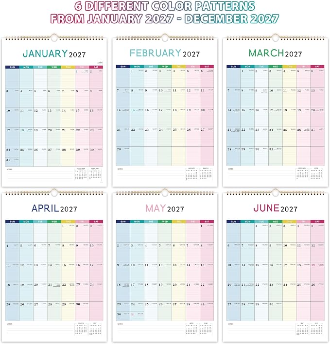 2027 Calendar - 2027 Wall Calendar, 12" x 17" | January 2027 - December 2027, 12 Monthly Calendar with Thick Paper, Hanging Hook - Colorful Lump