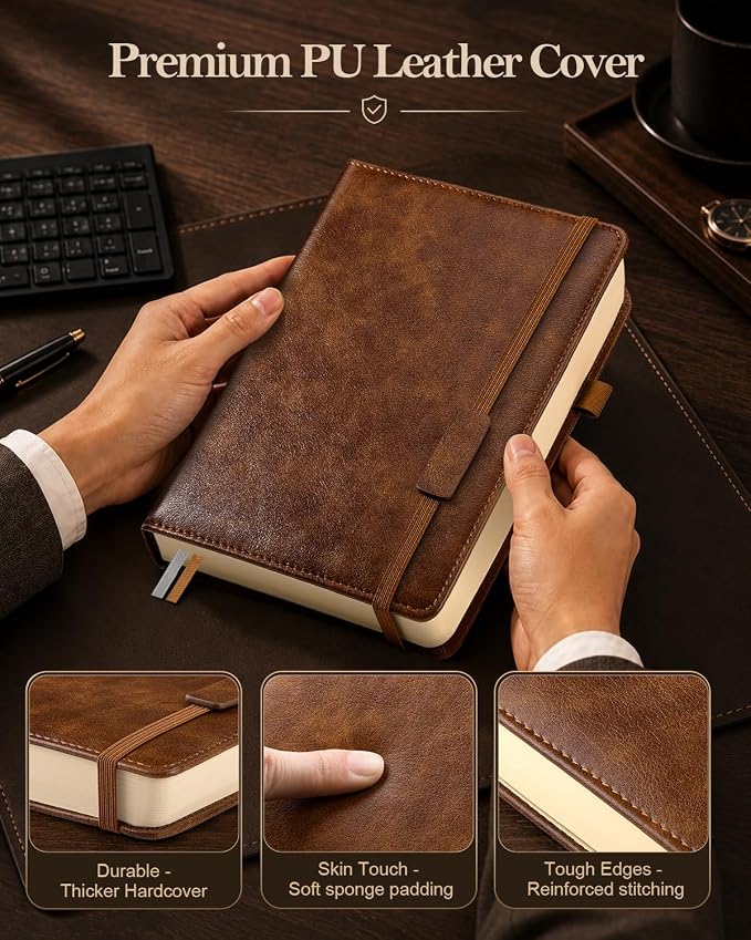 Lined Hardcover Leather Journal Notebook: A4 Journal for Women Men, Brown | 312 Numbered Pages & Content, 100GSM Thick Paper, College Ruled Journals Note Book for Business Work Writing Diary