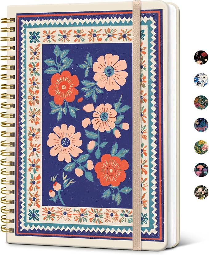 Taja Lined Spiral Notebook Journal for Women A5(5.8" × 8.3"), Cute Hardcover Notebook for Work, School & Note Taking, Pretty College Ruled Journal for Writing, 140 Pages, Folk Bloom