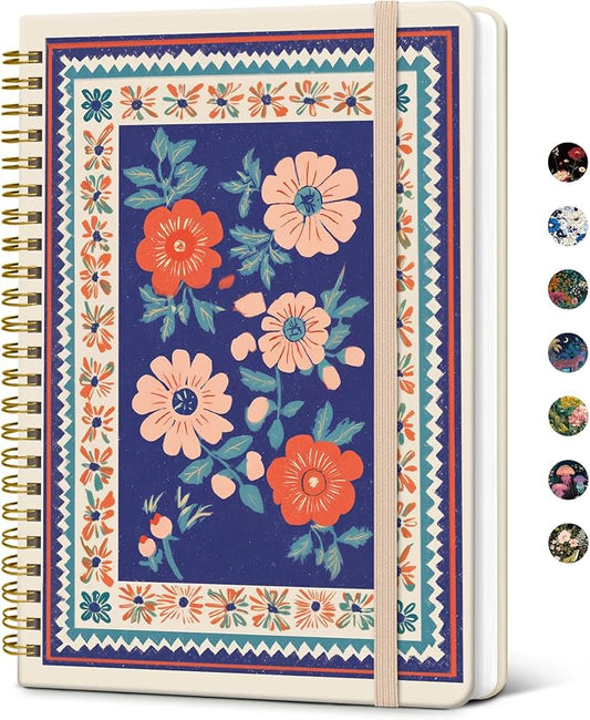 Taja Lined Spiral Notebook Journal for Women A5(5.8" × 8.3"), Cute Hardcover Notebook for Work, School & Note Taking, Pretty College Ruled Journal for Writing, 140 Pages, Folk Bloom