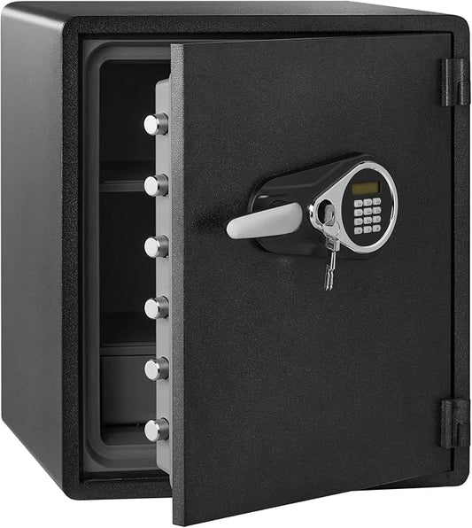 Amazon Basics Fireproof and Waterproof Safe Box with Digital Keypad Electronic Lock, Fire Resistant, Interior Lighting, Removable Shelf, for Home Use, 2.13 Cubic Feet, 24"H x 20.87"W x 19"D, Black