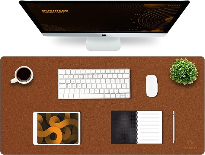 K KNODEL Extra Large Desk Mat, Leather Mouse Pad (35.4"x17", Brown) | Desk Pad, Keyboard Pad, Computer and Laptop Mat, Desktop Protector and Cover, Writing Pad and Blotter for Home Office