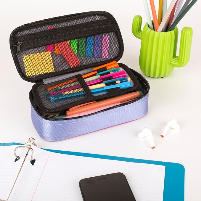 Five Star Pencil Pouch, Pen Case, High-Capacity Zipper Pouch, Storage Organizer for School Supplies Earbuds Chargers Cables Makeup, Lilac/Berry (500211F-ECM)