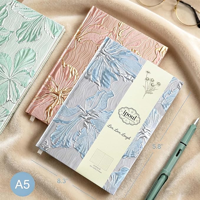 Hardcover Journal, Flower Notebook, A5, 6x8, Lined Pages, Lay-flat, Beautiful Journal for Women, Lily Flower, Blue Journal for Writing, Personal Notebook, Dream Journal, Self Care Journal