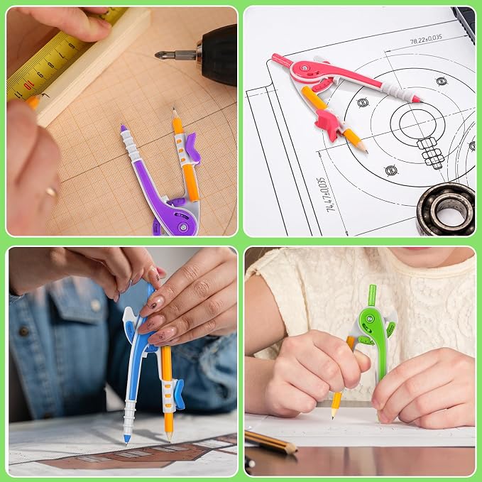 Zonon 60 Pcs Math Geometry Compasses Classroom Set, Bulk Bright Colored Plastic Drawing Compass with Pencils and Safe Tip, Back to School Teacher Supplies for Kids Basic Drafting