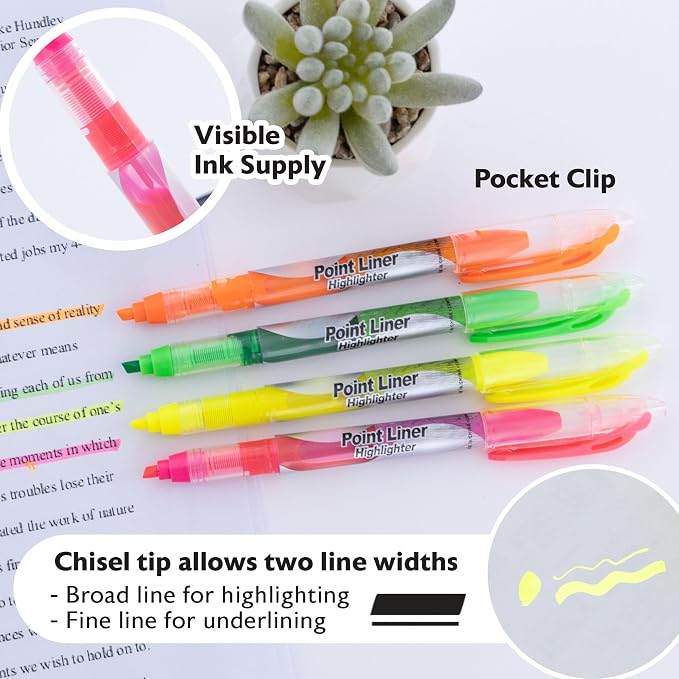 BAZIC Pen Style Liquid Highlighters with Cushion Grip, 3 Per Pack (2317-24P) | chisel tip, Assorted liquid-ink highlighters, see-through barrel shows ink level, Non-toxic, ASTM D-4236, odorless