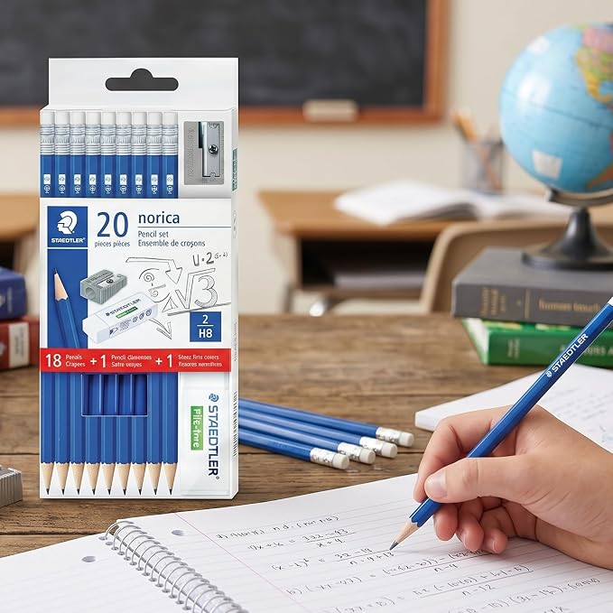 STAEDTLER Norica #2 HB Wood-Cased Pencil Set, 12 Pack, 216 Graphite Pencils | Pre-Sharpened, 12 sharpeners, 12 erasers, Break-Resistant Lead