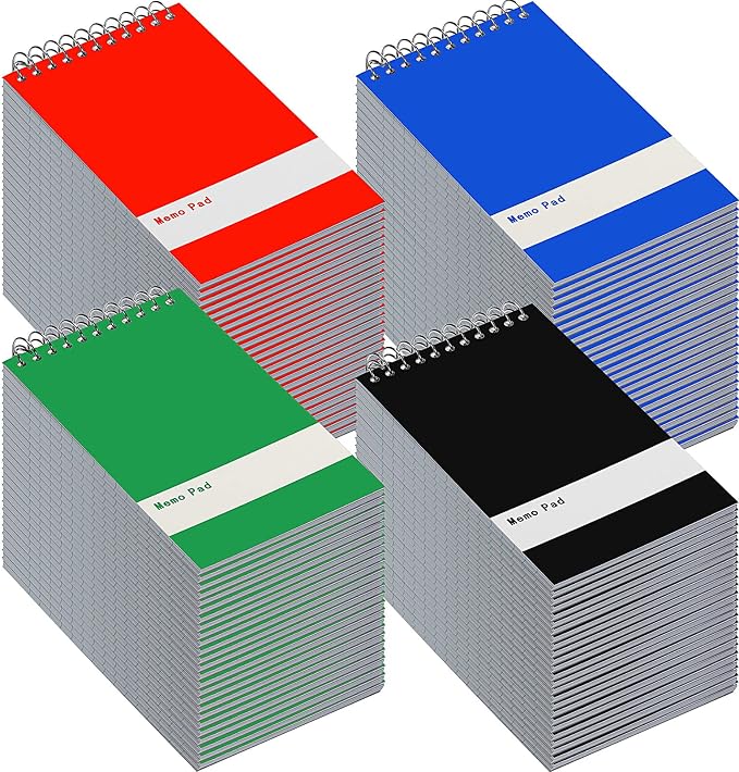 Thenshop 148 Pads Spiral Memo Pads Bulk 3 x 5 Inch Small Pocket Notepad Top Bound Lined 60 Sheets Mini Notebooks for School College Office Home Supplies (Black,Green,Dark Blue,Red)