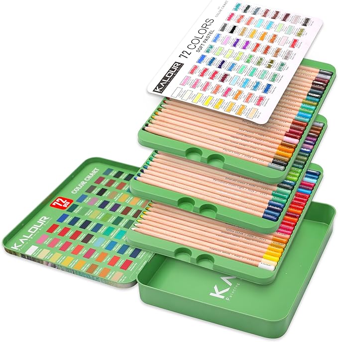 KALOUR Pro Pastel Chalk Colored Pencils,Set of 72 Colors,Color Charcoal Pencils for Drawing Sketching Coloring Shading,Art Supplies for Adults Artists