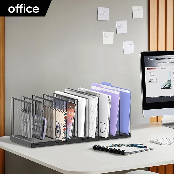 9-Section Desk File Organizer, Vertical File Holder, Mesh Desktop File Folder Metal File Binder Organizer Stand for Office Home Classroom, Black