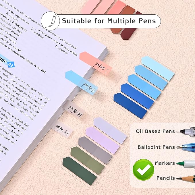 1450 Sheets Transparent Sticky Notes, 3 x 3 inch Aesthetic Clear Lined Sticky Notes with Pen, Gradient Color Waterproof Self-Adhesive Annotation Tabs for Bible Journaling (Green Series)