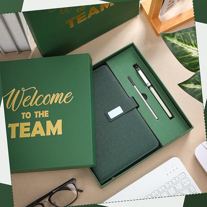 Sayglossy New Employee Welcome to The Team Gift Sets Notebook and Pen Welcome to The Team Box Employee Appreciation Gift Sets for New Office Worker(Green)