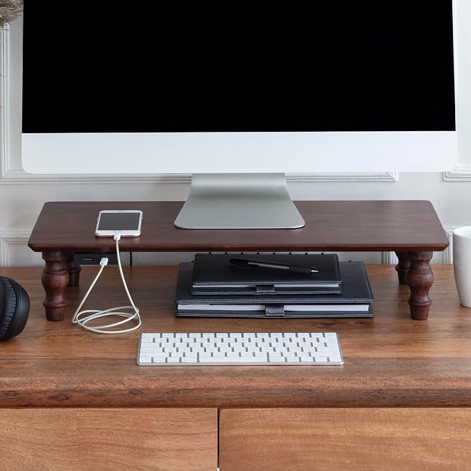 Anji Mountain Monitor Stand - Desktop Organizer & Laptop Riser, Ergonomic Monitor Riser, Space-Saving Monitor Stand for Desk, Durable Construction, Easy Assembly, Ideal for Home & Office,Walnut