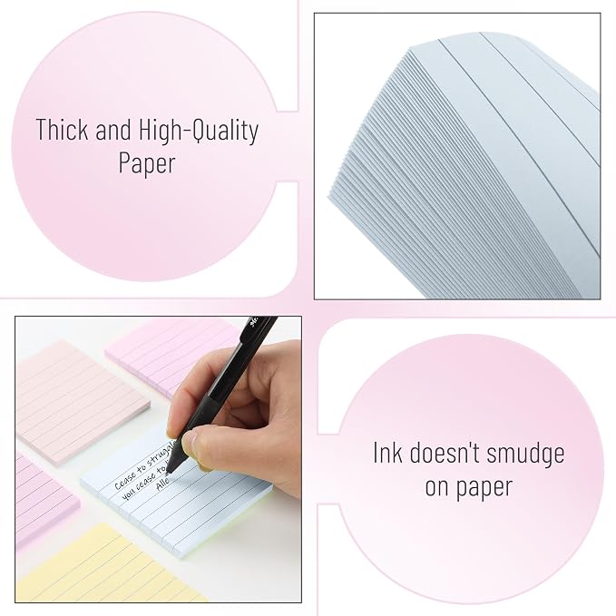 Mr. Pen- Lined Sticky Notes, 3" x 3", 6 Pads, 45 Sheets/Pad | Sticky Notes with Lines, Ruled Post Stickies, Memo Pads, Self-Stick Note Pad for Office, School, Home, Study