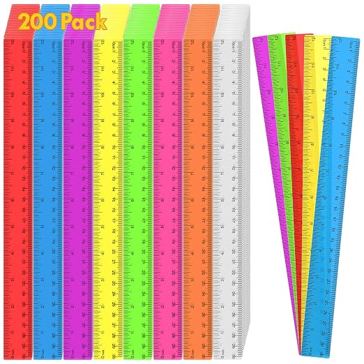 200 Pack Clear Plastic Ruler 12 Inch, Rulers Bulk for Classroom, Transparent Assorted Color Bulk Rulers with Millimeter and Inches, Kids Ruler for School, Ideal Back to School Office Home Supplies