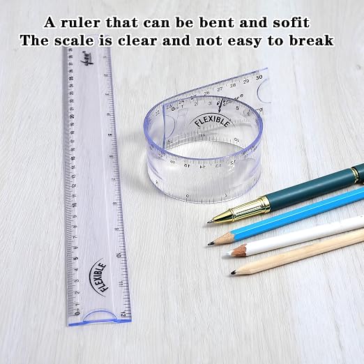 Grevosea 2 PCS Flexible Ruler 12 Inch Bendable Clear Plastic Ruler | Soft Bendable Rulers with Centimeters and Inches for Kids and Adults School Classroom Office Supplies