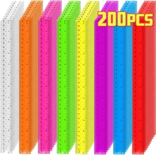200 Pack Clear Plastic Rulers 12 Inch, Rulers Bulk for Classroom, Transparent Assorted Color Rulers with Inches & Centimeters, School Supplies for Students & Teachers, Back to School Essentials
