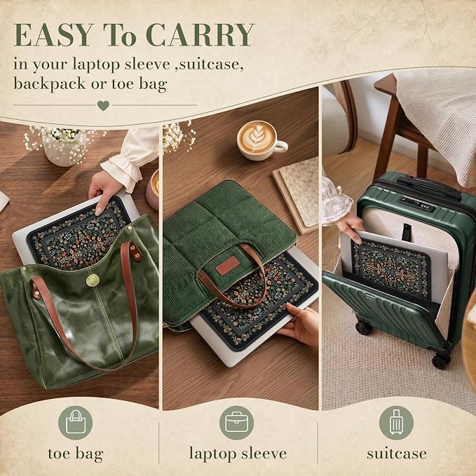 iCasso Aesthetic Small Floral Mouse Pad, Mini Portable Travel Mousepad, Anti-Slip and Comfortable Cloth Mouse Mat 7.9"x9.5" with Stitched Edges for Computer, Laptop, Office, Home(Black)