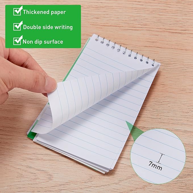 Thenshop 100 Pads Spiral Memo Pads Bulk 3 x 5 Inch Small Pocket Notepad Top Bound Lined 60 Sheets Mini Notebooks for School College Office Home Supplies (Black,Green,Dark Blue,Red)