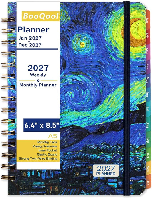2027 Planner – Weekly ＆ Monthly Planner 2027, Jan.2027 - Dec.2027, 6.4" x 8.5", 2027 Calendar Planner with Tabs, Hardcover, Strong Binding, Thick Paper, Back Pocket, Elastic Closure, Inner Pocket