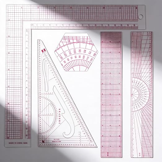 Clear Ruler for Sewing, 4 Pcs Plastic Grid Transparent Quilting Rulers with Sandwich Scale L Shaped and Triangle Ruler Sewing Measuring Tools for Pattern Grading Making Quilting Clothes Design Crafts