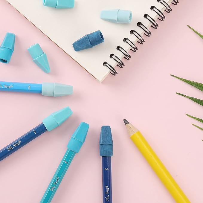 Mr. Pen- Pencil Top Erasers, 120 Pack, Blue Shades, Latex-Free | No-Smudge Cap Pencil Erasers for Precise Erasing, Kids, Teachers, Studying Supplies