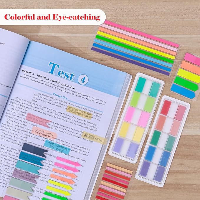 BAYTORY 1800Pcs Transparent Sticky Tabs, 2Pcs Double Marker Pens | See Through Clear Label Stickers, Self-Adhesive Translucent Index Tabs, Sticky Notes for Bible Accessories (Bright Colors)
