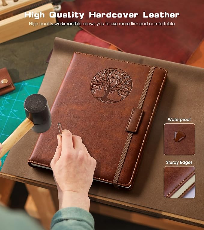 Biuwory Leather Journal Notebook, 256 Thick Lined Pages, Hardcover 8.6"×11" | A4 Large Vintage Journal for Women Men,Work,School,Business,Travel Diary,Note taking,College Ruled Writing,Daily Journaling