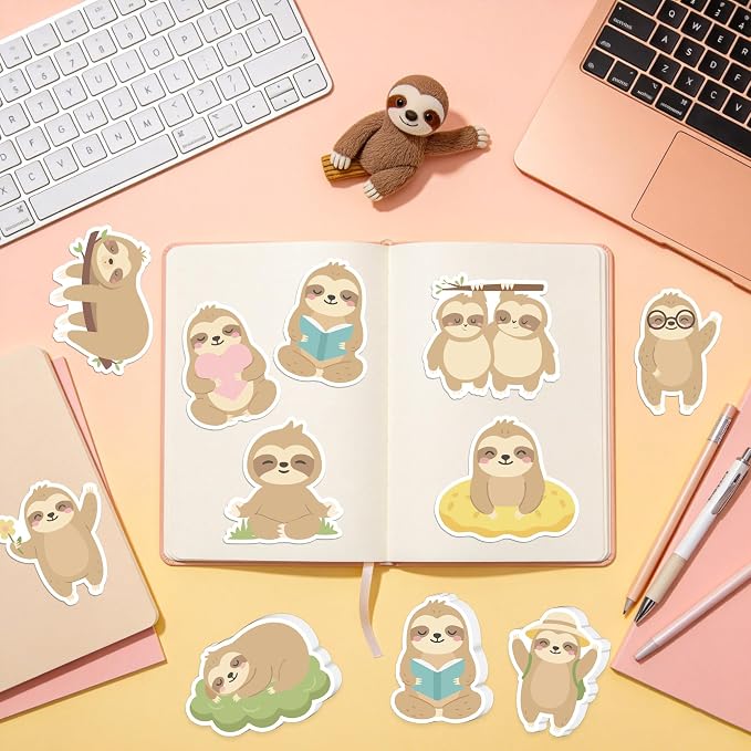 Xqumoi 30 Pack Sloth Sticky Notes - Cute Cartoon Sloths Self Sticky Notepads Jungle Animal Writing Memo Pads for Animal Lover Gifts Birthday Baby Shower Classroom Jungle Party Favors
