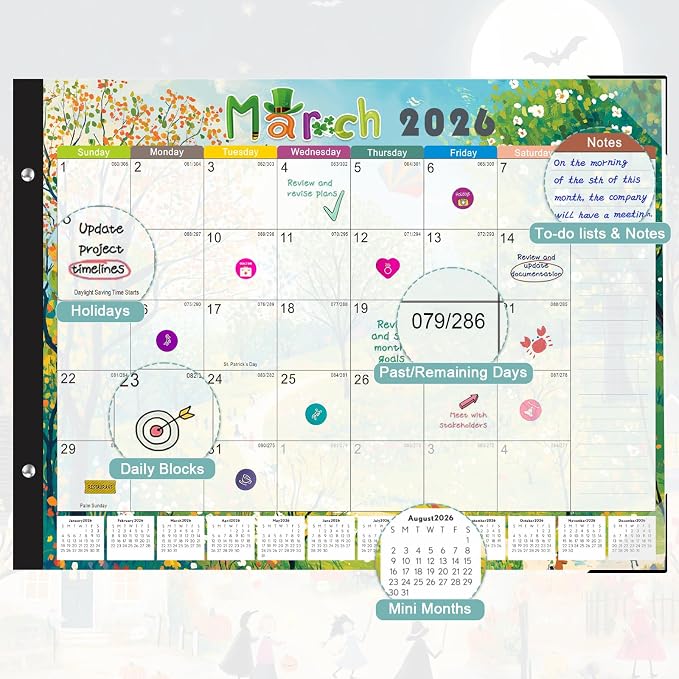 Gannyfer Desk Calendar 2026-2027, 18-Month Large Desk Calendar, Use Now Until March 2027, 22" x 17" Desktop Pad Calendar, with Notes Section, Thick Paper, Large Grid Layout (6 Stickers Included)