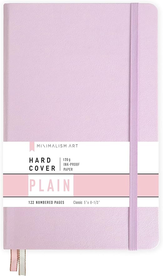 Minimalism Art, Premium Hard Cover Notebook Journal, Classic 5" x 8.3", 122 Numbered Pages, Gusseted Pocket, Ribbon Bookmark, Extra Thick Ink-Proof Paper 120gsm, San Francisco (Plain, Pink)