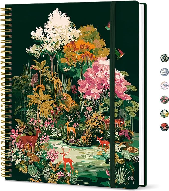 Taja Large Spiral Lined Journal for Women, 8.5" x 11" Notebooks for Work Collge Ruled, A4 Aesthetic Cute Journaling Notebooks for Writing, Plastic Cover, Enchanted Forest